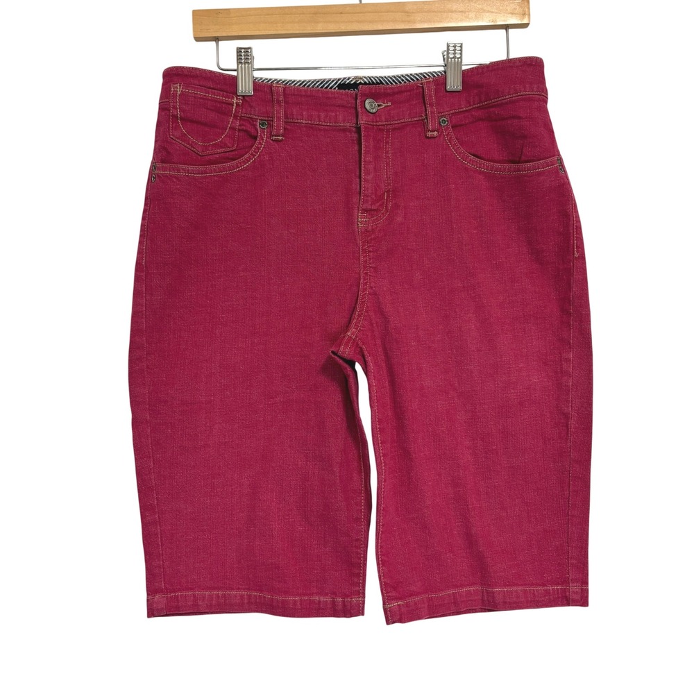 Sonoma Bermuda Shorts Raspberry Pink Red Stretch Denim Cotton Casual Size 8